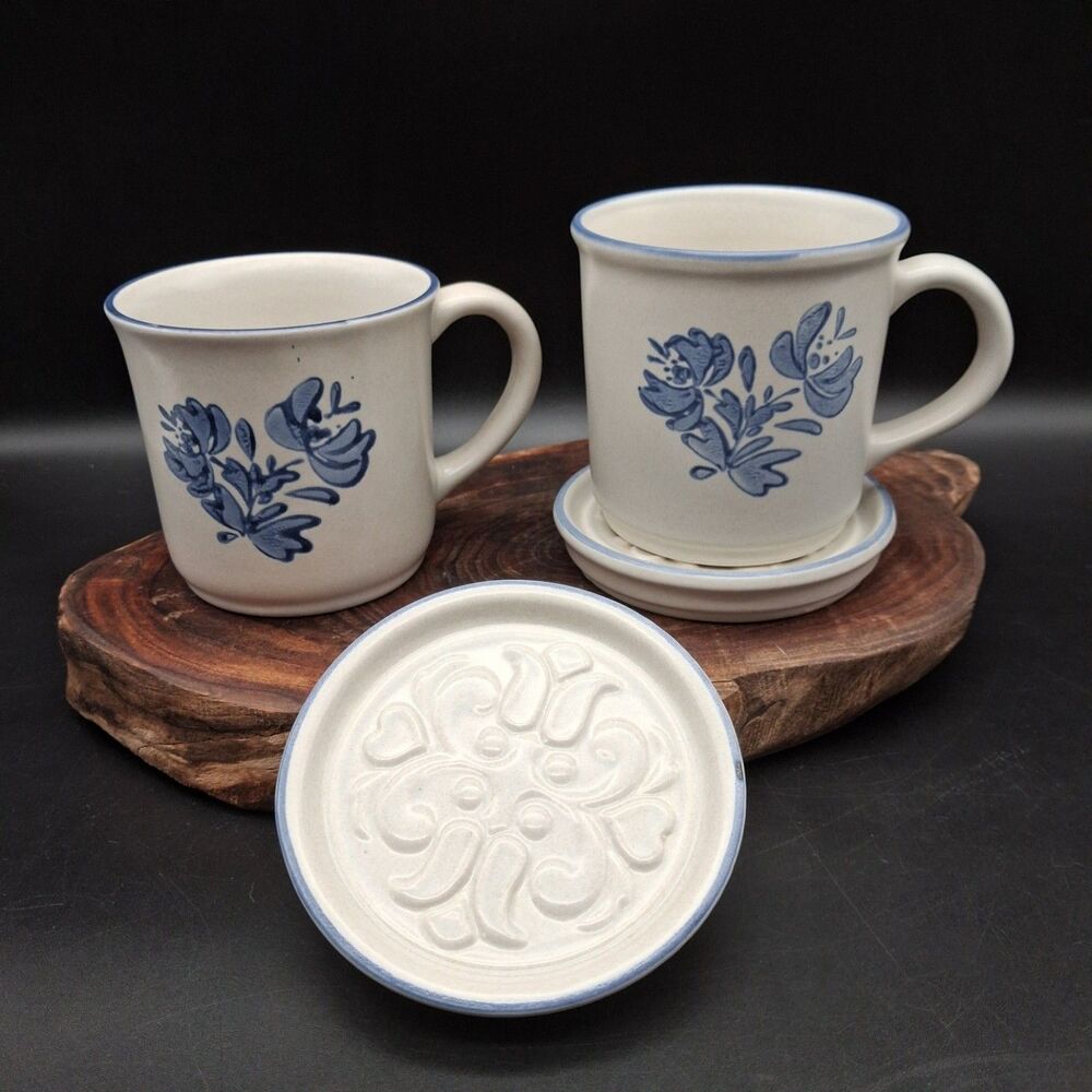 Vintage Pfaltzgraff Yorktowne Mugs & Coasters 4-Piece Coffee Gift Set USA